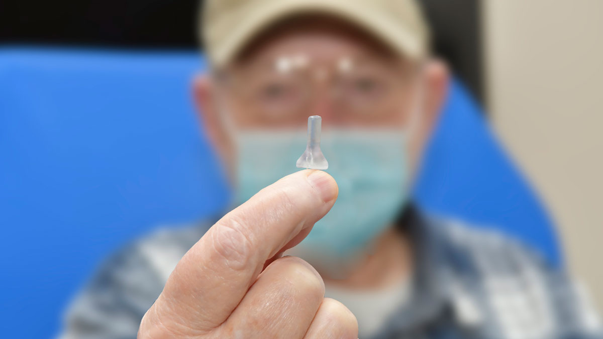 GIOStent_Nicoletti Veteran Michael Nicoletti holds up the Gio Ear Canal Stent